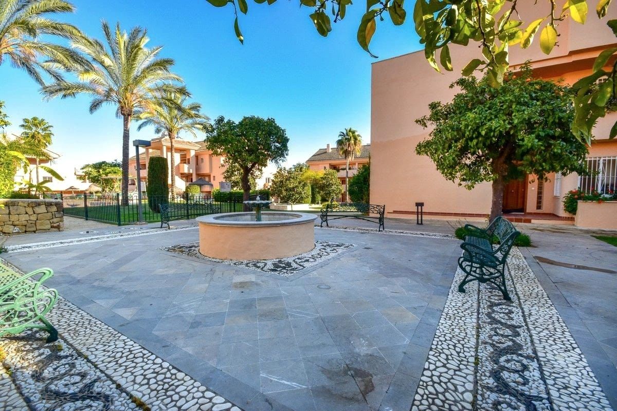 Courtyard with a fountain inside the complex